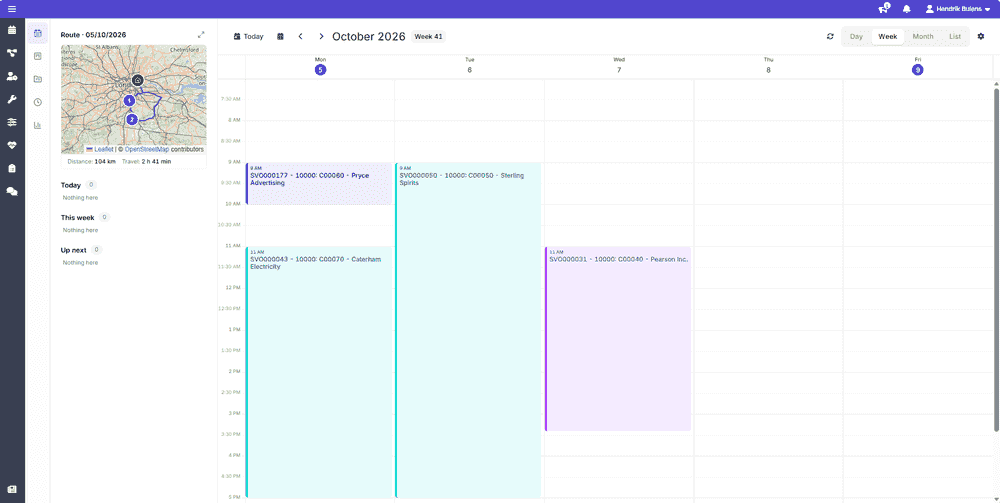 The schedule, with the day's route beside it