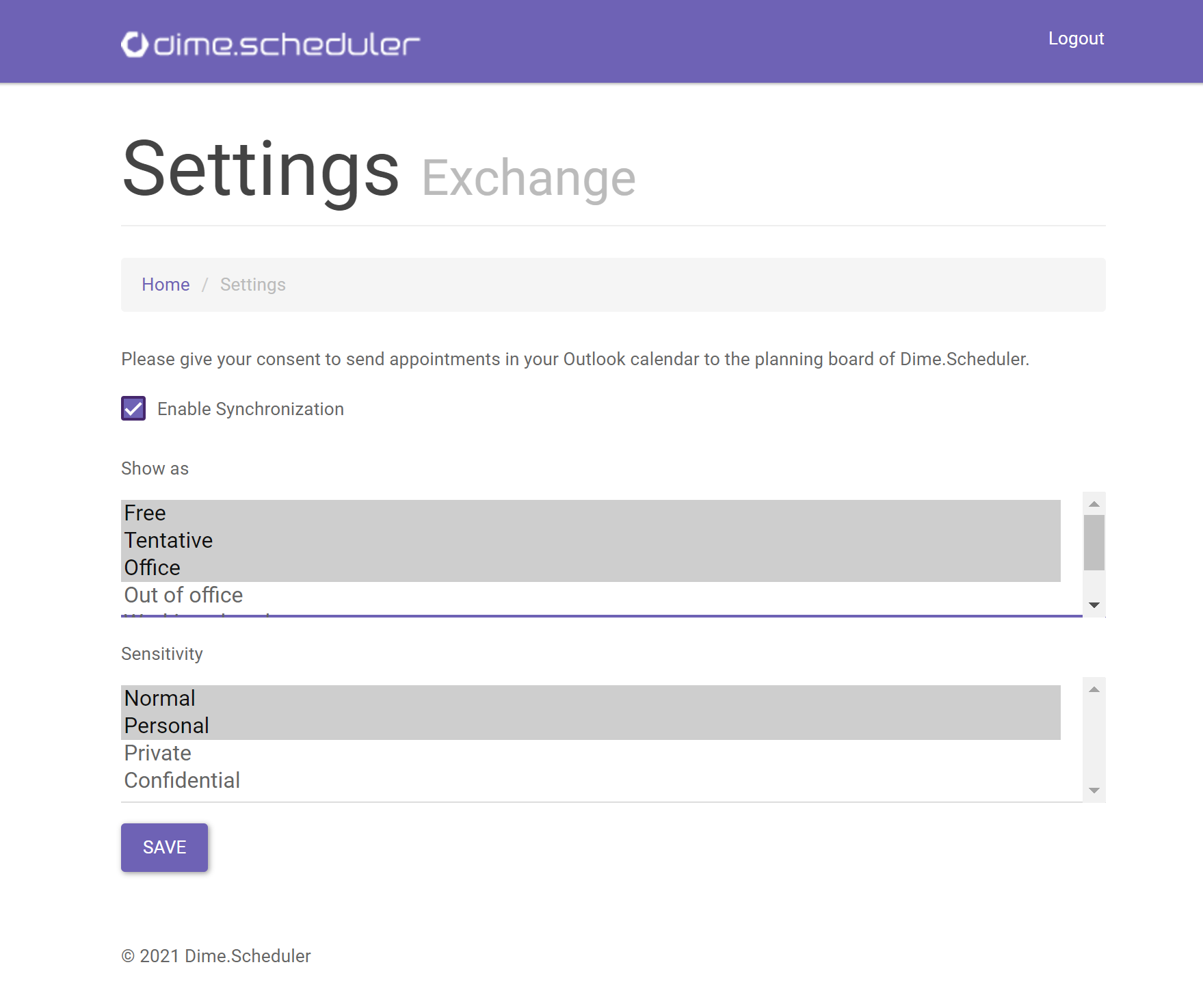 Resource Exchange Synchronization Settings