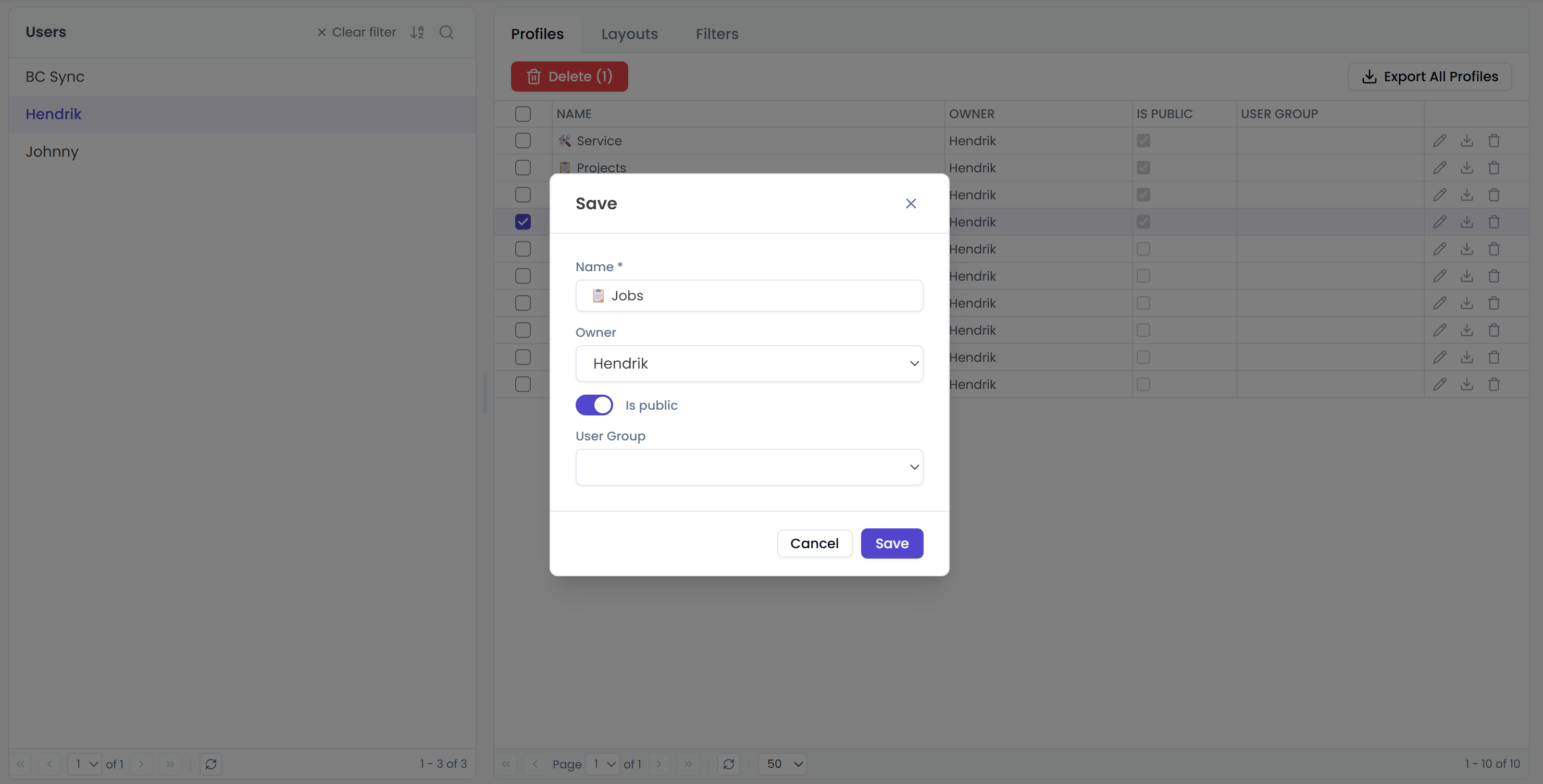 Editing a profile in the UGC view