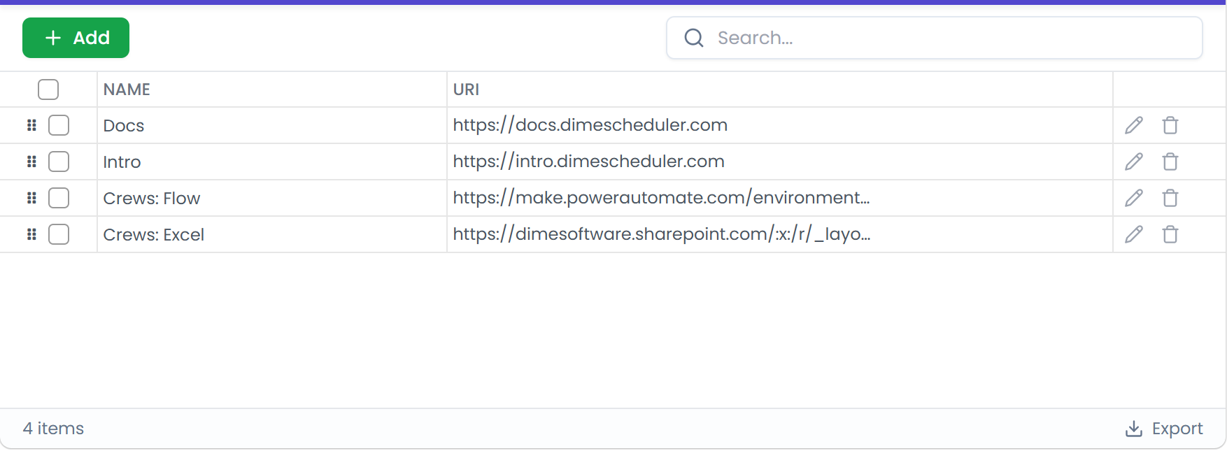 Links setup view