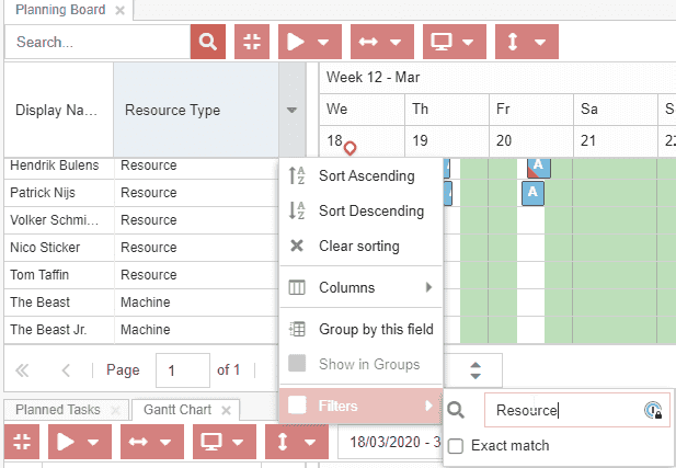 Planning board filter