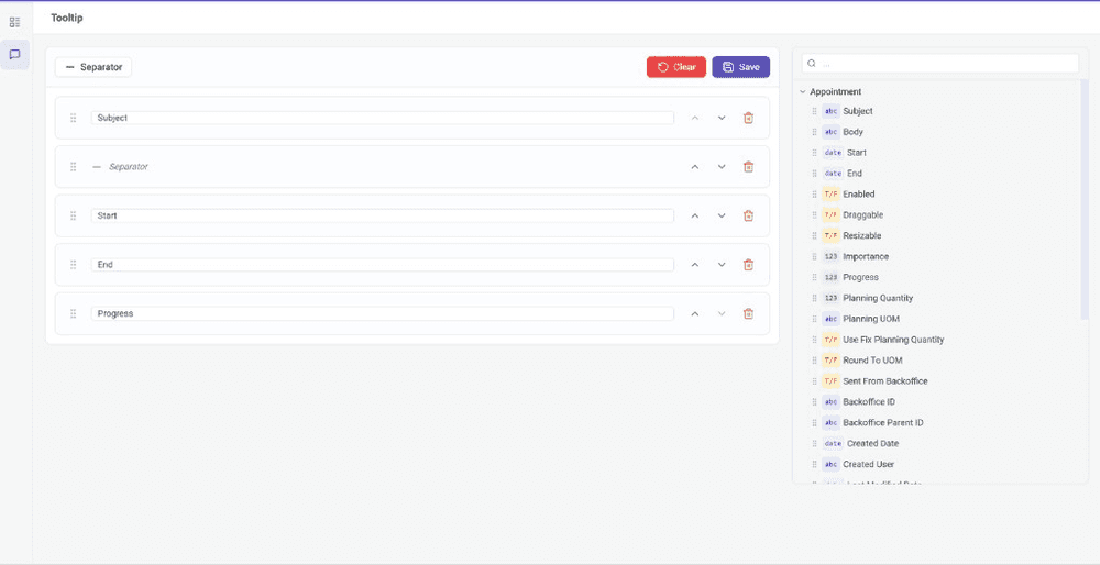 Planning board tooltip