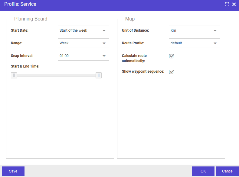 Standard view settings