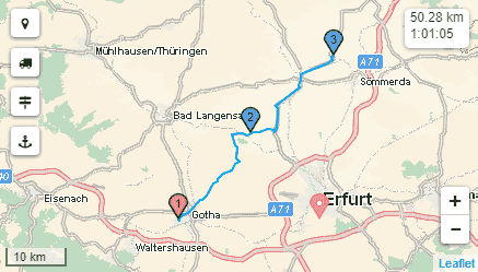 Route on map
