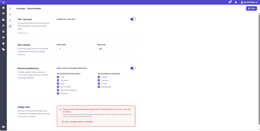 The Exchange to Dime.Scheduler tab