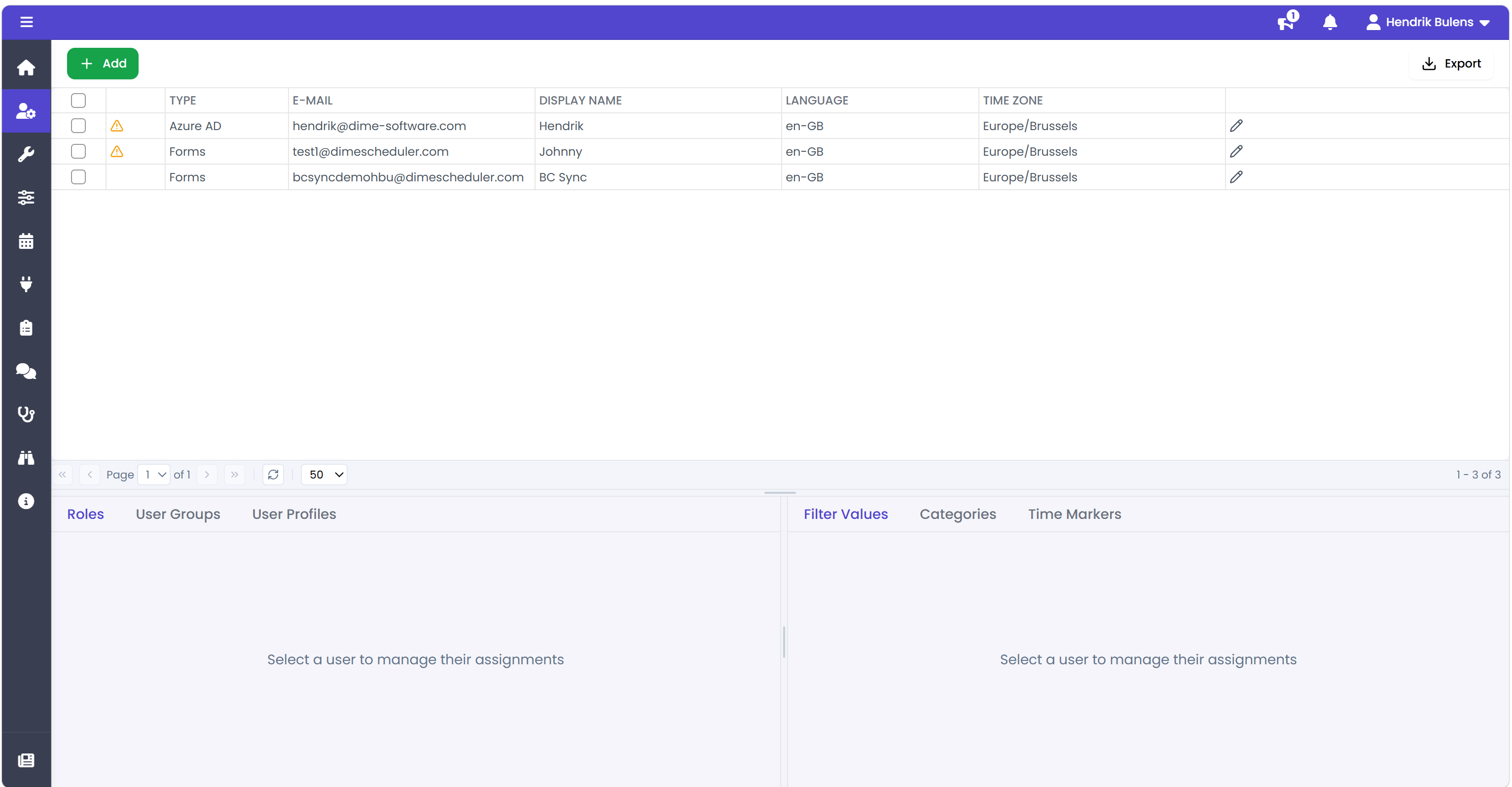 User administration