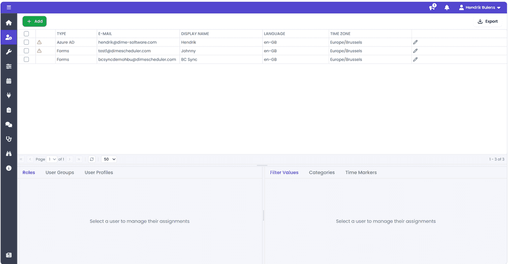 User administration