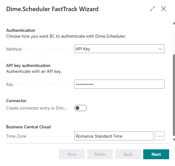 Dime.Scheduler FastTrack Wizard - Time Zone Configuration