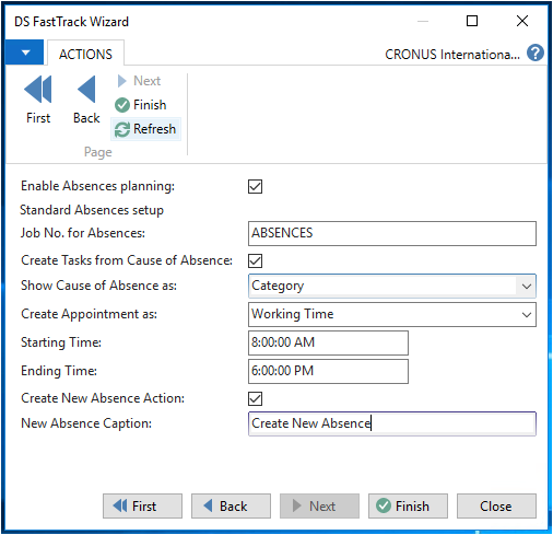 Configuring HR absences in Fast track wizard