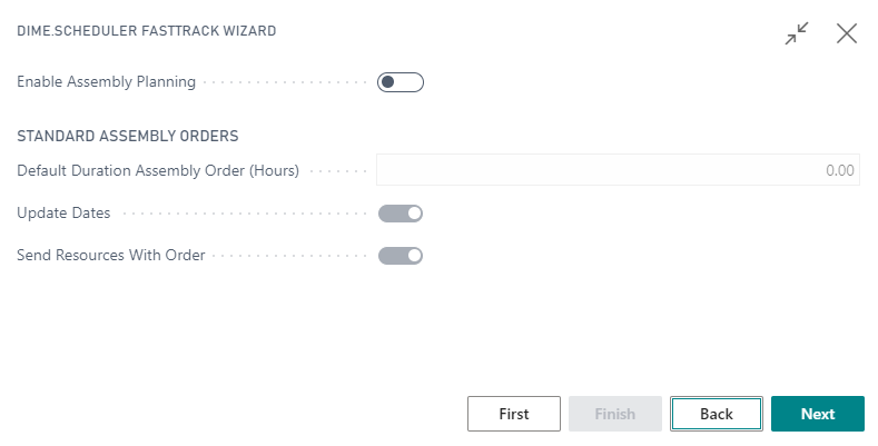 Configuring assembly orders in the Fast track wizard