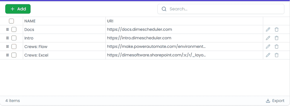 Links setup view