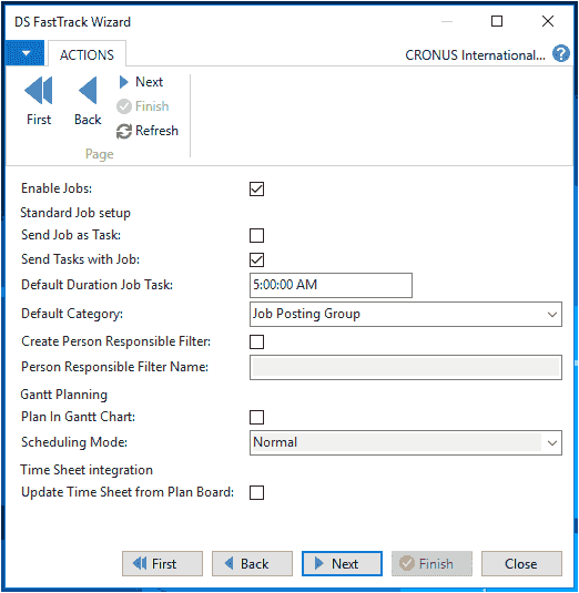 Configuring jobs in the FastTrack wizard