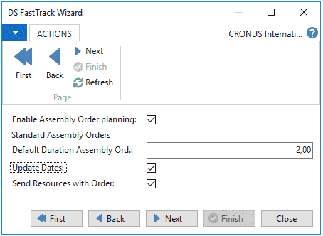 Configuring assembly orders in the Fast track wizard