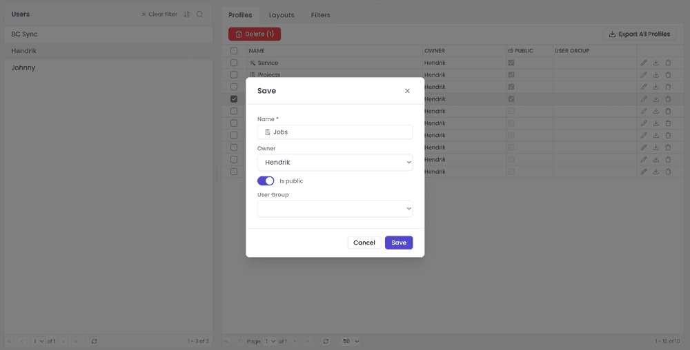 Editing a profile in the UGC view