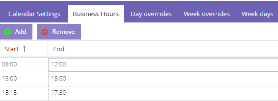 Changing business hours