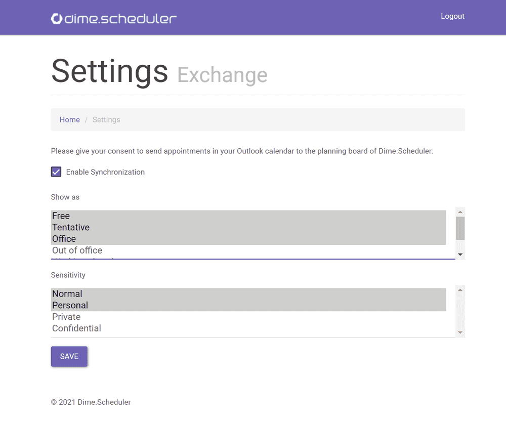 Resource Exchange Synchronization Settings