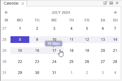 Tooltip showing range duration