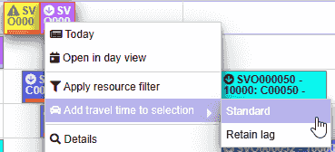 Add travel time to selection in the planning board context menu